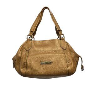 Cole Haan Village Satchel Handbag Pebbled Leather Gold Zip Top Dual Handles